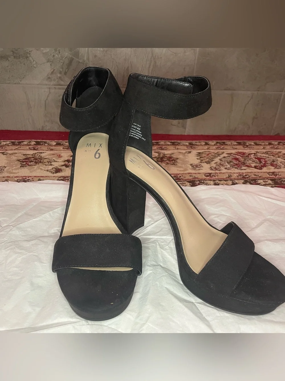 Mix No. 6 Black Suede Ankle-Strap Block Heels